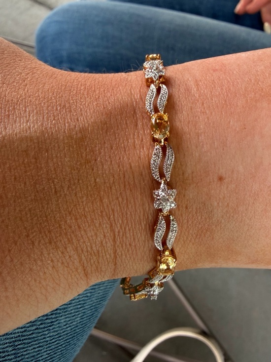 Brass Jewelry - 2.45 CTW AAA Citrine & Diamond 18K Yellow Gold Plated 8” Bracelet